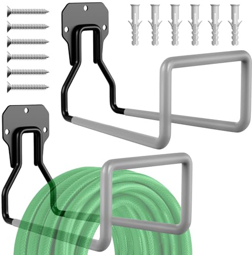 Metal Garden Hose Holder - Heavy Duty Hanger Wall Mount with 4 Screw, Water Hose Reel, Hose Rack, Hose Hook, Expandable Hose, Water Hose, Extension Hose (2 PCS Grey)