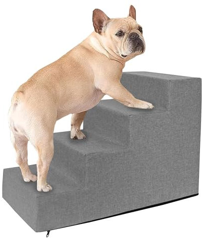 Domarex Haustiertreppe 4 Stufen 40×60×30 cm für Hunde&Katzen - rutschfest, wasserdicht, Abnehmbarer - formstabiler Schaum - Anti-Slip Unterseite - Made in Poland - Grau
