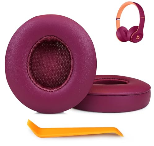 SINOWO Earpads Replacement for Beats Solo 2 & Solo 3 Wireless On-Ear Headphones,Solo2 Solo3 Ear Pads Cushions with Noise Isolation Memory Foam,Soft Protein Leather(Deep Red)