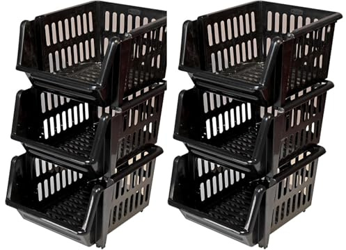 VR7 Set of 6 Stackable Plastic Storage Baskets (18cm) – Multipurpose Space-Saving Organizer Rack for Bathroom, Kitchen, Office & Home Use