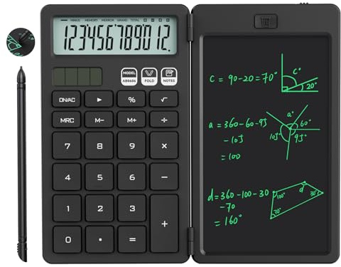 NEWYES Calculatrice avec Tablette d'Écriture, Calculatrice de Base Portable pour Élèves du Primaire et du Collège, Noir