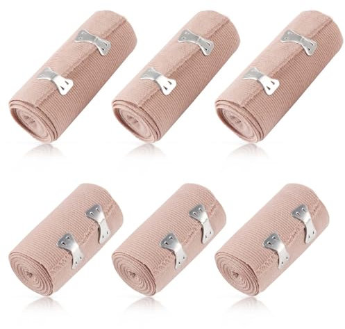 6 Stück Elastische Bandage, Kompressionsbinden Elastischer Verband mit Metallclips Elastische Medizinische Fixierbinde für Handgelenke Knöchel Knie hautfreundlich, atmungsaktiv, waschbar