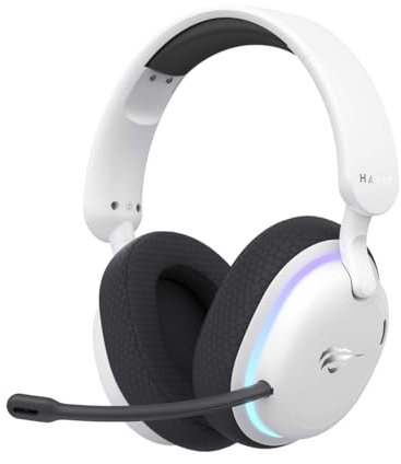 havit Fuxi-H7 Casque de jeu sans fil USB 2,4 GHz pour PS5, PS4, PC, casque supra-auriculaire Bluetooth avec micro, son surround 7.1, batterie 40 + H, lumière RVB