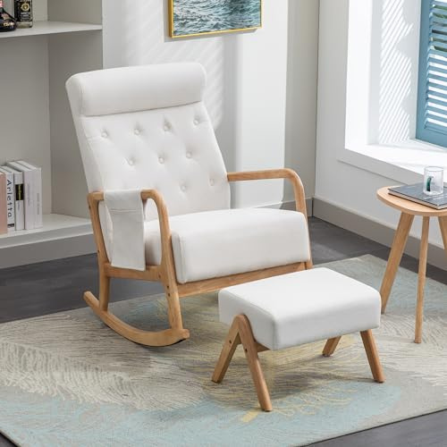 Mid-Century - Sillón balancín moderno con diseño otomano, acolchado ergonómico, respaldo alto, para sala de estar, habitación de bebé, sillón relax, elegante sillón de relajación.