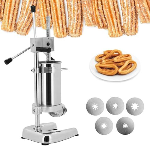 Macchina Churros Elettrica 2/3l Riempimento Automatico, Macchina Ciambelle Alla Frutta Latina Completamente Automatica In Acciaio Inox, 5 Stampi Per Churros Commerciale Per Ristoranti,2L