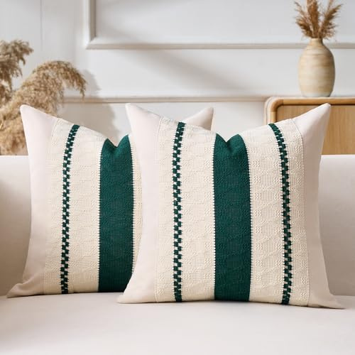 Aisybaklyn Kuddfodral Soffa 40 x 40 Örngott Bomull och Linne Bohemisk Retro Flätad Makramé Dekorativ Kudde Fyrkantiga Kuddfodral För Hem Vardagsrum Sovrum Inomhus Utomhus Set med 2