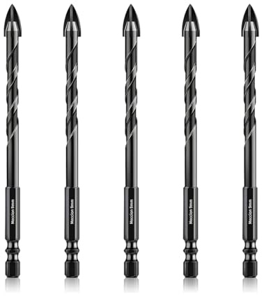 Meccion Punta per Piastrelle 9mm 5Pz Punte da Trapano Professionali in Carburo di Tungsteno Incrociate per Piastrelle, Mattoni, Vetro, Gres Porcellana, Plastica, Legno, Cemento, Metallo Dolce
