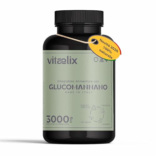 Glucomannano Forte 3000 Mg 120 caspsule Made in Italy Arricchito con Inulina, Carnitina, Zenzero, Ginseng, Tè Verde, Magnesio, Integratore alimentare ad Alto Dosaggio, Vitaelix®.