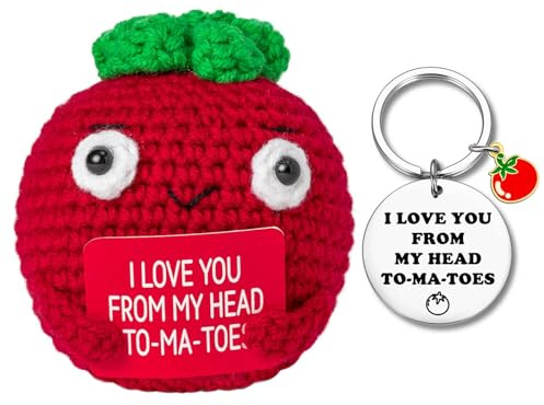 Vspek Positive Tomato, Emotional Support Crochet Doll with Inspirational Card, Tomato Charm Keychain, Encouragement Present, Birthday Gifts for Her, Him, Friends, Coworker, Bestie, Home Office Decor