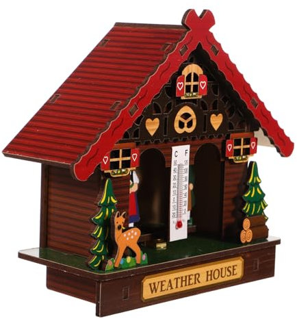 UKCOCO De Pared De Madera Con Barómetro y Higrómetro Monitor De Temperatura y Humedad Casa Meteorológica Decorativa Con Estilo De Hombre y Mujer Para Interiores y Exteriores