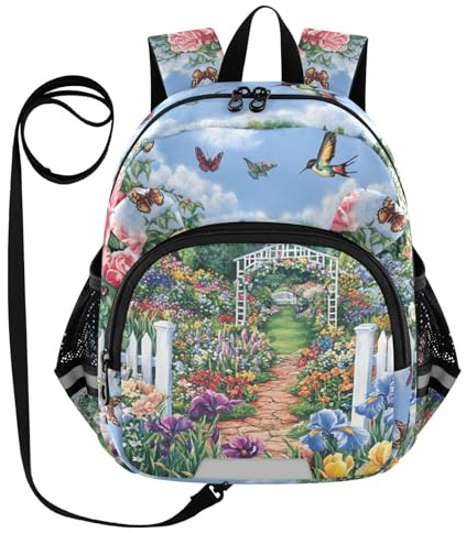 Butterfly Iris Garden Path Toddler Harness Backpack for Boys Girls 3-6 Years Kids Backpack with Anti Lost Safety Leash Baby Protection Backpack for Walking Preschool Travel