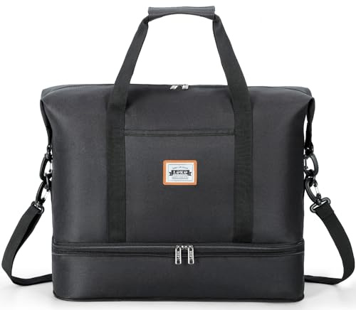 Lekesky Reisetasche für Damen – mit separaten Schuhfächern für Wochenende, Übernachtung, Fitnessstudio, Sport oder Krankenhaus, Schwarz , 30 l, Untersitz-Kabinentasche für Ryanair 40x20x25