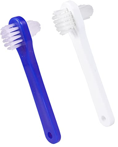 BAZEITFLOW Cepillo Para Dentaduras Postizas Doble Cabezal 4 Unidades Blanco y Azul Cerdas De Nailon Firmes Mango Antideslizante Limpieza Profunda Portátil Cuidado Dental Para Uso Diario
