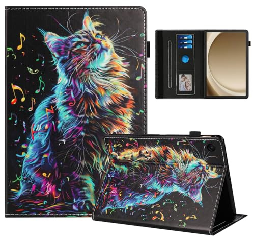 Rostsant Coque pour Samsung Galaxy Tab A11+ 11 Pouces 2025 SM-X230/SM-X235/SM-X236B Impression Graphique Housse en Tablette Cuir PU Protection pour Galaxy Tab A11 Plus Chat en Note de Musique