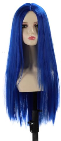 HUSHUI Långa Raka Peruker, Mittdel Syntetiska Hår Peruk med Inbyggd Hårnät, Värmebeständig Hög Densitet för Kvinnor Cosplay Daglig Användning (Blå)