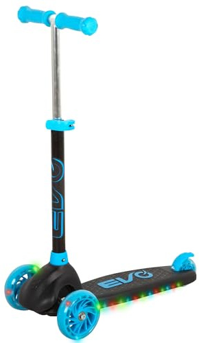 ColorBaby EVO Patinete 3 Ruedas, Negro y Azul, Luces LED, Manillar Ajustable, Base Antideslizante, Freno Trasero, Peso máx. 50 kg, Juguetes niños 3 años, Patinetes Infantiles (54337)