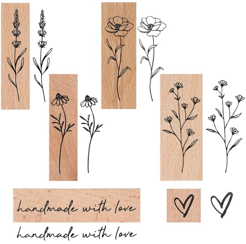LXUEJIE 6 Stück Holzstempelset, Vintage Stempel Blumen Set | Pflanze Mustern Stempelset Wood Stamp Motivstempel Blumen ideal zum Verzieren von Scrapbooks Freundschaftsbüchern Tagebücher