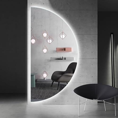 ZYBOWAYL 100/120/80cm Intelligente Specchio da Bagno a Mezzaluna Antiappannamento, Specchio Cosmetico Senza Cornice Retroilluminato 3 Colori Dimmerabile(Left Cut,39x20in)