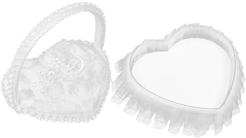 Alipis Cojín para Anillos de Boda Forma de Corazón Mini con Asa Satén y Encaje Pequeño y Portátil para Ceremonia y Propuesta de Compromiso