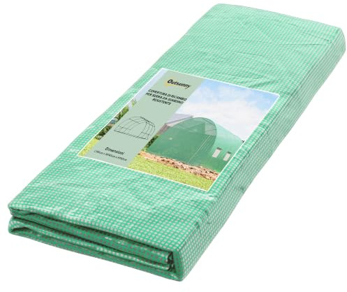 Outsunny Cubierta para invernadero de polietileno 3 x 3 m, lona para invernadero con 6 ventanas, puerta enrollable y bordes enterrados, protección UV, para agricultura, plantas, huertos y jardín