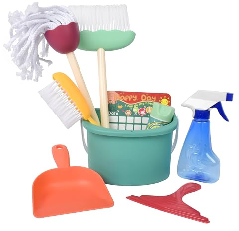 10 Piece Toddler Cleaning Set – Pretend Play Housekeeping Toys with Mop, Broom, Bucket, Dustpan & Accessories for Kids