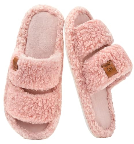 Donpapa Pantofole Donna Scarpe da Casa Ciabatte Memory Foam Suola Antiscivolo Peluche Aperta Comode Fluffy Slippers Rosa 270