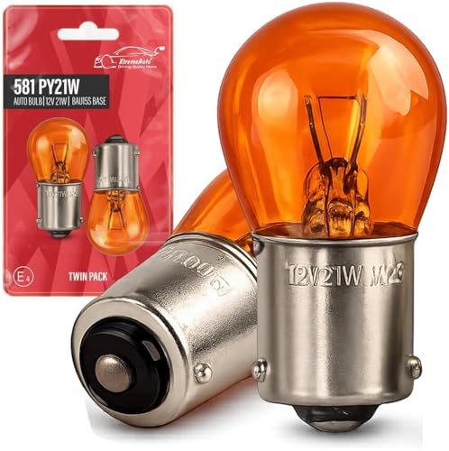 Xtremeauto 2x 581 PY21W BAU15S Amber Indicator Bulbs – 12V 21W Offset Pin Turn Signal Car Bulbs, Orange E-Marked Twin Pack