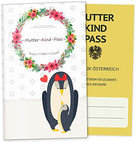 OLGS Mutter-Kind-Passhülle Mommy Love Daisy | Schutzhülle wunderschöne Geschenkidee - Hülle für den österreichischen MuKi-Pass ohne Personalisierung, Pinguin