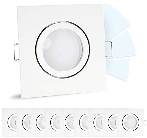 linovum 10 Stück fourSTEP Einbaudeckenspot LED schwenkbar dimmbar ohne Dimmer - LED GU10 5W neutralweiß 230V - weiß eckig