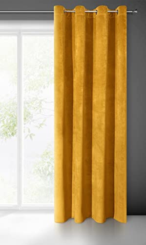 Eurofirany villa gardin sammet mjuk 10 öljett-1 st. Elegant gardin tjock 290 g/m2 elegant slät enfärgad fluffig modern klassisk vardagsrum sovrum lounge, senap, 140 x 250 cm