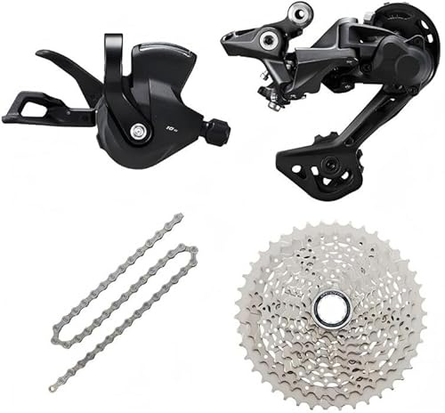 JGbike Compatible 10 Speed MTB 4pc groupset for Shimano Deore M4100: Right Shift Lever,4120 5120 SGS Long cage Rear Derailleur, 4100 11-42T 46T Cassette or Sunrace 11-46T Cassette, KMC X10 Chain