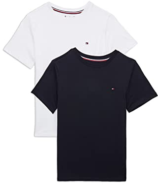 Tommy Hilfiger T-Shirt Bambino Confezione da 2 Maniche Corte Scollo Rotondo, Blu (Desert Sky/White), 12-14 Anni