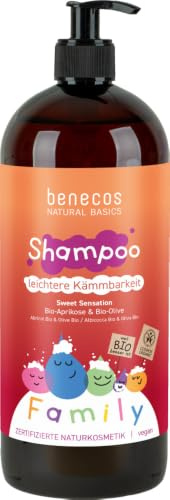 Benecos Family Size Shampoo Sweet Sensation - Bio-Aprikose & Bio-Olive - für geschmeidige Haare & leichte Kämmbarkeit - vegane Körperpflege - dermatologisch getestet - 950 ml