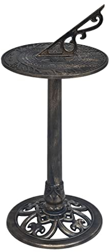 vidaXL Sonnenuhr Antik Landhausstil Garten Standsonnenuhr Gartenuhr Gartendeko Gartendekoration Balkon Terrasse Bronze 35,5x82cm Kunststoff