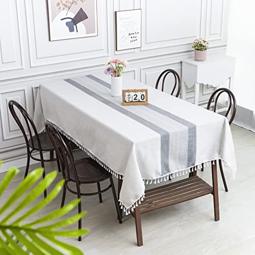 SUNBEAUTY Grey Table Cloths Wipe Clean 140x 220 Tablecloths Rectangular Cotton Linen Elegant Table Cloth with Tassels Wrinkle Free for Kitchen Dining Table Decoration - 55 x 86 inch