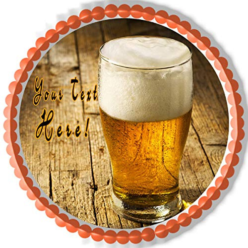 Glass of Beer on Wooden Table - Edible Cake Topper - 10 round