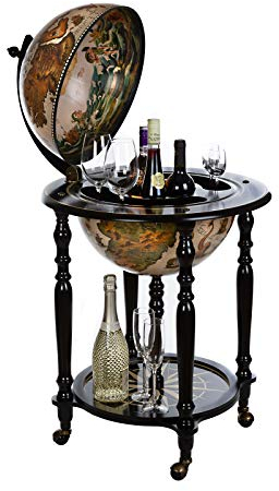 Birendy - riesiger Barwagen mit Deckel und Rollen, Globusbar in 4 Farben wählbar (Schwarz Weiß Glanz)