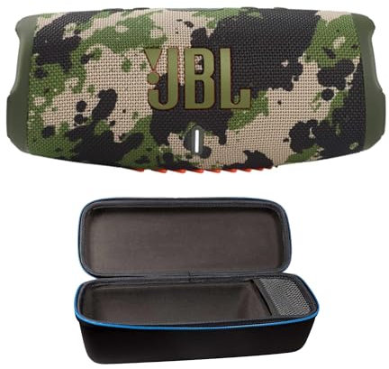 JBL Charge 5 - Altavoz Bluetooth inalámbrico portátil impermeable con divvi Funda rígida protectora - Squad