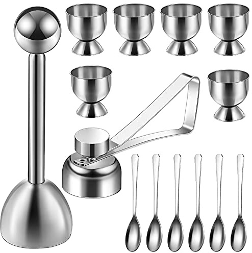 14 Pieces Egg Cup Set Egg Topper Boiled Egg Holder Stainless Steel Egg Opener Egg Spoon for Kitchen Tool