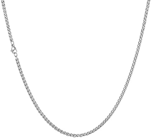 HSWYFCJY Halskette herren silber Weizen kette 3 mm Hochwertiger Edelstahl Kordel Kette 6/9mm Länge 46/51/56/61 cm venezianerkette mit Karabinerverschluss schmuck für Männer Damen
