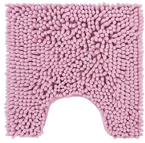 PANA® Tapis de Bain en Chenille (45 x 45 cm) • avec découpe pour WC • Microfibre Ultra Douce • Antidérapant & Lavable • Tapis Contour WC • Couleur : Rose