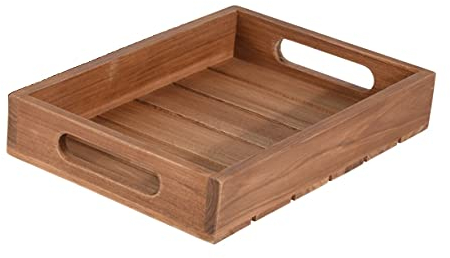 Tablett Serviertablett Holz Teak braun Holztablett Deko Dekotablett Teakholz (Klein, 26x18 cm)