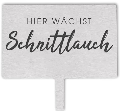 GREEN RHINO Kräuterstecker aus Edelstahl | Pflanzen-Schild Kräuter | aus wetterfestem Edelstahl | made in Germany | hochwertiges und robustes Schild für den Kräutergarten | 28x10cm Schnittlauch