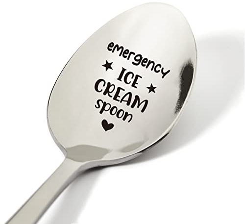Ice Cream Lovers Gift Ideas Funny Emergency Ice Cream Shovel Spoon Engraved Stainless Steel Present, Novelty Food Gifts for Men Women Birthday Xmas, 7.5