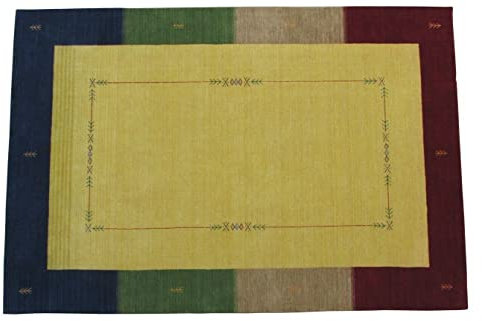 Gabbeh Teppich Gelb Gold 100% Wolle 209x303 cm Handgewebt Orientteppich Lr645