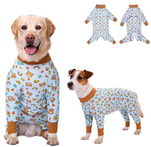Yeapeeto Einteiler für Hunde, zur Erholung, für große und mittelgroße Hunde, Schlafanzug, Ganzkörper für Haarausfall, Allergien, Anti-Lecken, Wundschutz, Kegel-Alternative (XL, Bär)