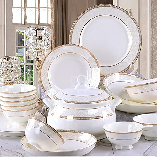 Juego de Platos y tazones de Porcelana de Grado AB, Juego de vajilla de cerámica de 56 Piezas, Platos, Platos, Juego de Servicio de Cena de combinación de cerámica