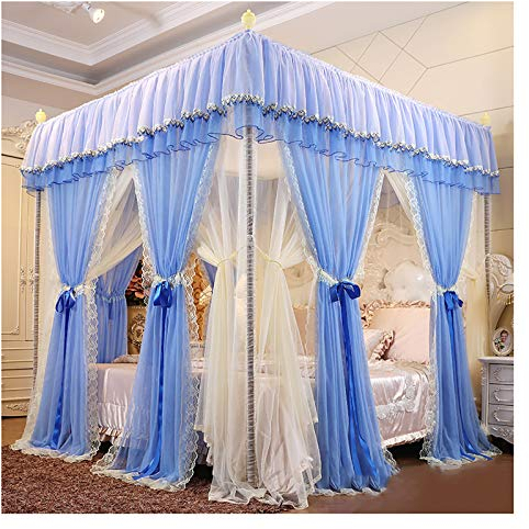 BUJOG Himmelbett-Himmelbett, Princess-Luxus, erhöhte und vergrößerte Betthimmelvorhänge, doppelt verschlüsseltes großes Moskitonetz mit staubdichten Dachbettvorhängen (Größe: 180 x 200 x 210 cm, F