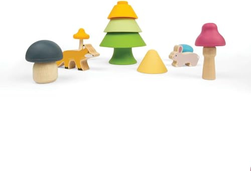 Bigjigs Toys - Waldfreunde Spielset - Silikon -Stapelspielzeug, Montessori -Spielzeug für offenes Spiel, Babyspielzeug 12 Monate, nachhaltig gemacht