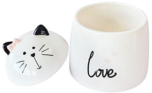 Zerodeko Bocal de Rangement en Céramique de Chat Blanc, Pot de Conservation des Épices Facile à Nettoyer Protection Cuisine ou Bureau